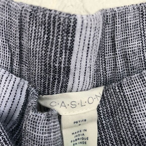 CASLON Linen Stripe Crop Pants Belted Waist Fringe Hem Beachy Small Petite - Picture 9 of 9